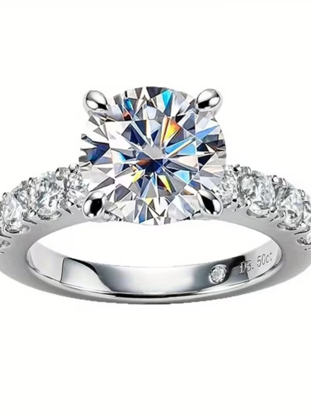 Classic Solitaire Round-Cut Crystal Engagement Ring in Silver